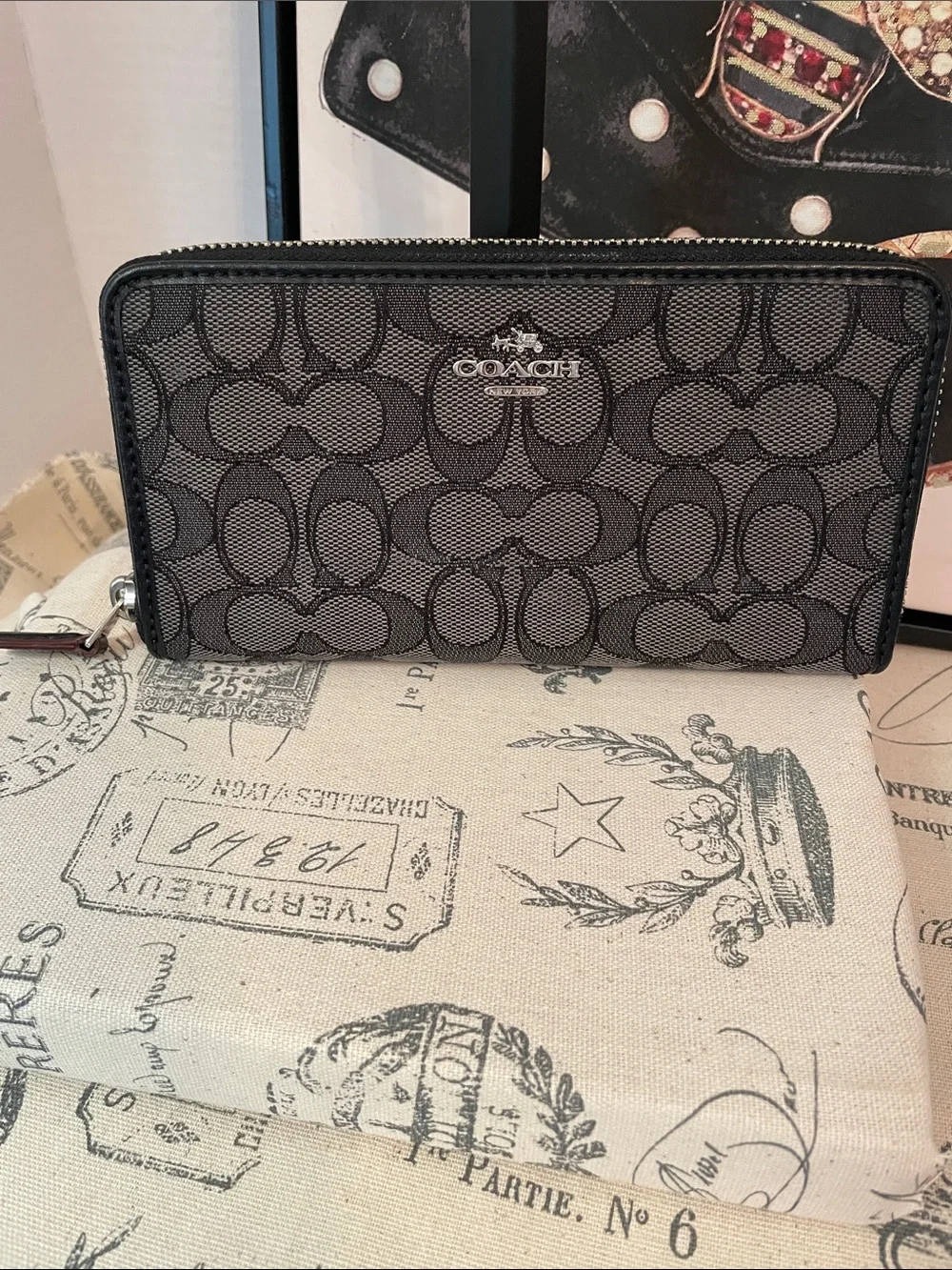 Coach Black and Gray Signature Zip Wallet - Picture 1 of 16